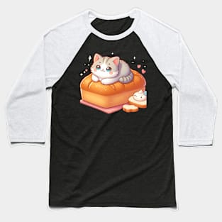 Cute Cat On A Bread Loaf Baseball T-Shirt